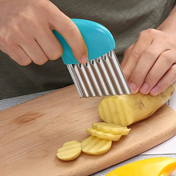 Chips-bølgeskærer, 2-pak kartoffelskræser i rustfrit stål, (pink og cyan)