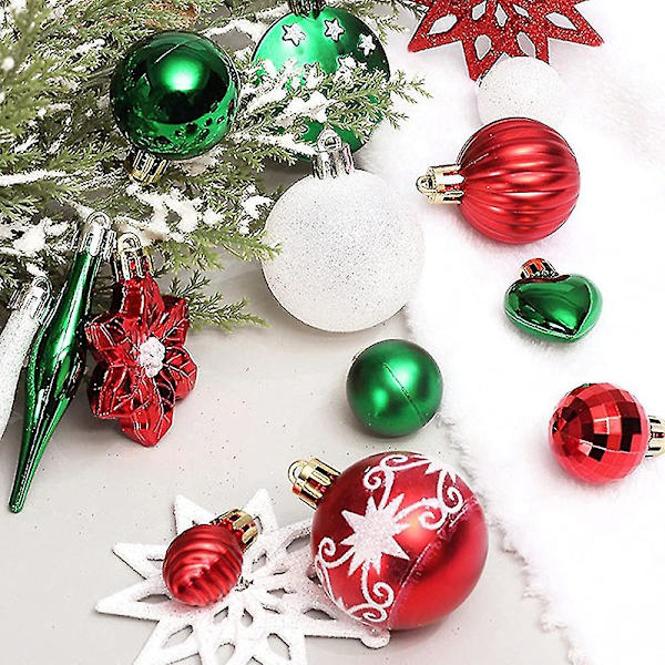 58 stk juletre hengende ornamentsett Fargerike bruddsikre julekuler stjerner