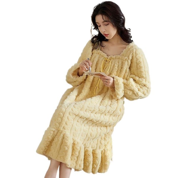 Vinter Ny Ensfarge Enkel Søt Og Nydelig Coral Fleece Nattkjole Dame Varm Flanell Hjemmeservice Pyjamas 7112 M