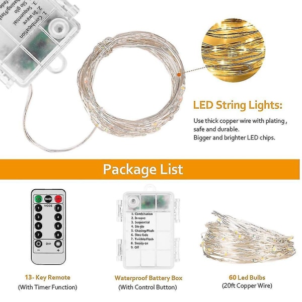 2 stk 16ft 50 Led Fairy Lights Batteridrevet