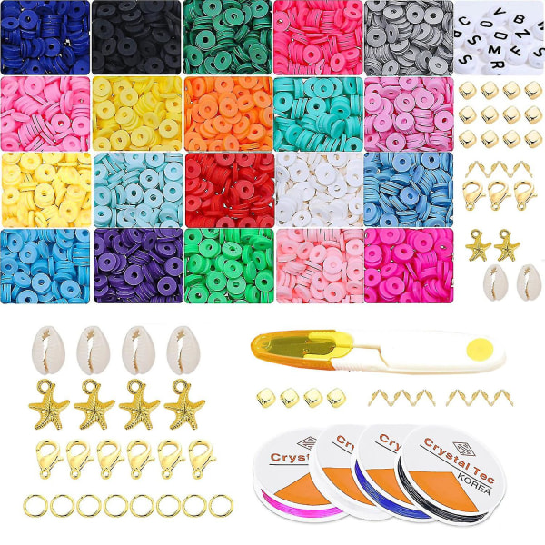 4000 stk leireperler 6mm 20 farger flat rund polymer leire spacer armbånd perler