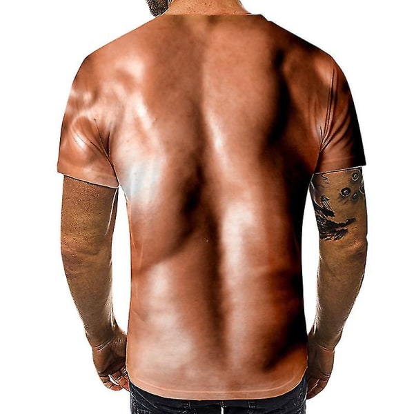 3d T-skjorte for menn Bodybuilding simulert muskelskjorte naken hud brystmuskel t-skjorte 4XL