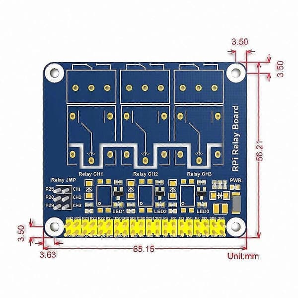 3-kanals relæudvidelseskort kompatibelt med Raspberry Pi 5/4B