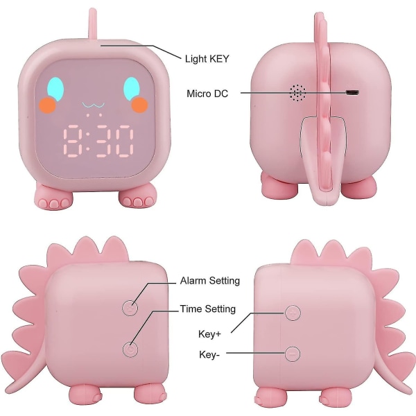 Barnevekkerklokke Digital, Dinosaur Vekkerklokke Med Nattlys Snooze Timer Temperatur Barn Søvn Trener, Vekkerklokke For Barn Soverom