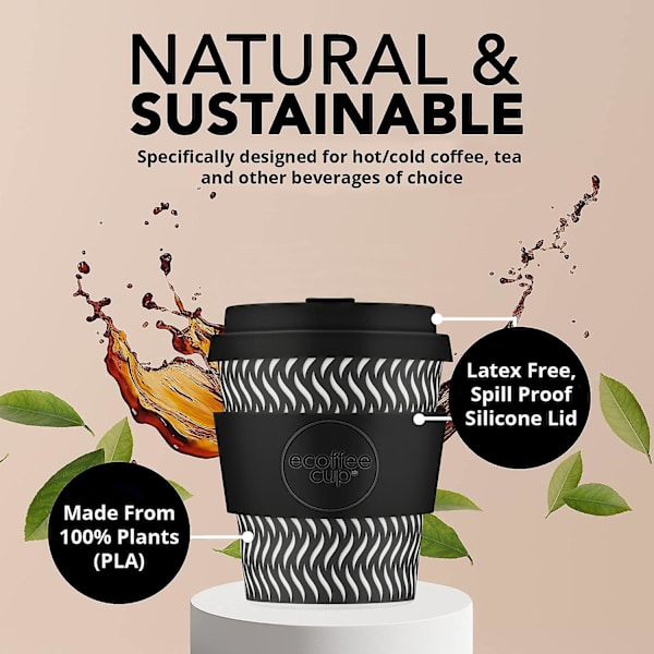 oz 240 ml återanvändbar miljøvenlig växtbaseret kaffekopp Melaminfri resemugg Spin Foam 8oz/240ml