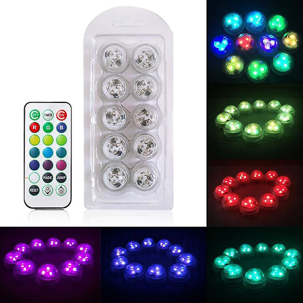 10 stk mini nedsænkelige led lys med fjernbetjening, små undervands fyrfadslys