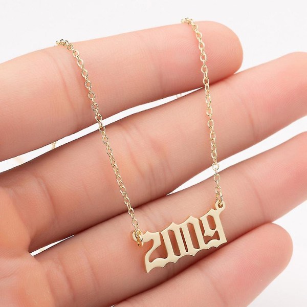 1980-2019 Birth Year Number Charm Pendant Stainless Steel Chain Necklace Jewelry Golden 2009