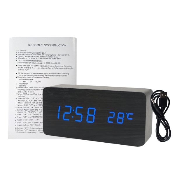 Elektronisk LED digital väckarklocka Tid/temperatur/datum Display Skrivbordsklocka