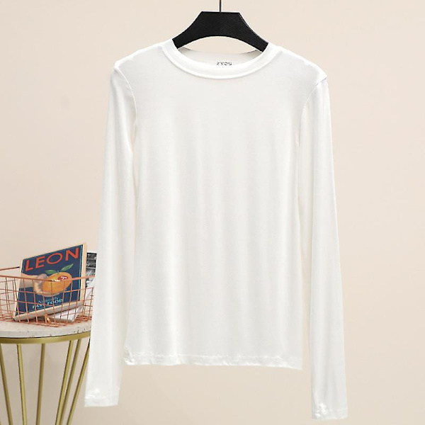 Basic T-shirt O-halsad Långärmad Kvinnor Höst Bottom T-tröjor All Match T-shirt Plus Size Undertröja XXL vit XXL white