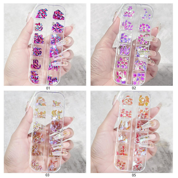 3d Glitter Nail Art Ab/färgglad Hotfix Rhinestones Flatback Crystal Diamond Gems Multi Size12 Gird Style 19