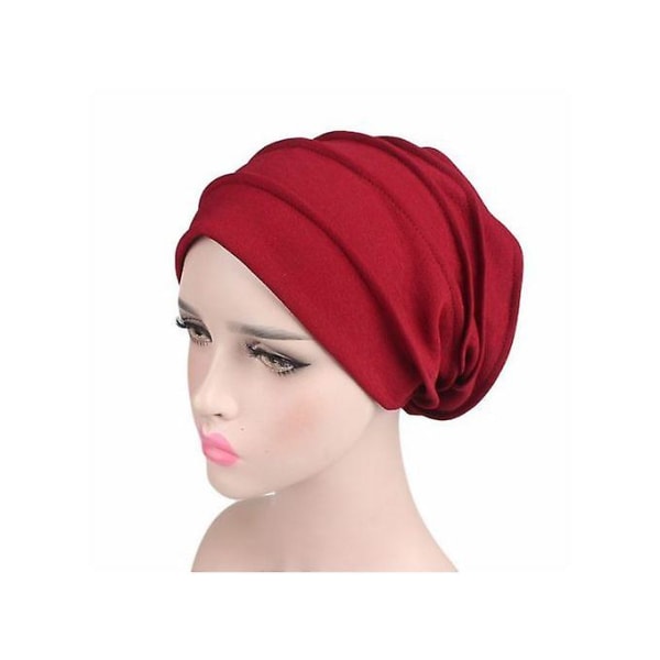 Dame Elastisk bomull Turban Hat Muslim Hijab Rød