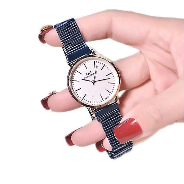 Armbandsur Classic Ultra-tunn Mesh Band Quartz Watch Dam Vattentäta klockor Blue Big