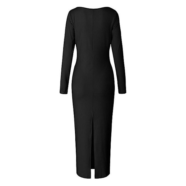 Dam Bodycon Klänning V-ringad Långärmad Maxiklänning. M