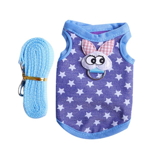 1 sæt Djurkläder Tredimensionellt mønster Slitstark fållan Udskrift Lättviktig Soft Touch Hold varm tyg Kanin Hamster Väst Sele Med koppel För Sky Blue S