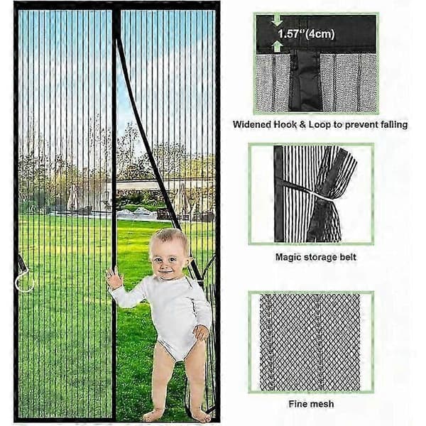 80 x 200 cm Sort Magnetisk Myggedørgardin Robust Håndfri