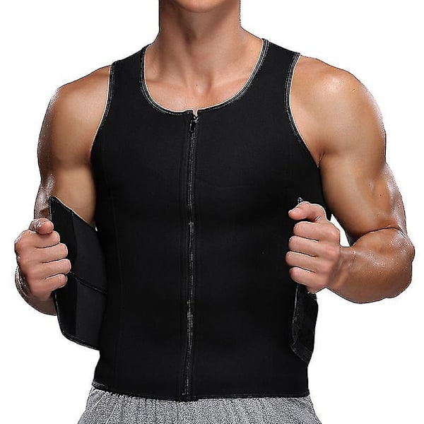 Män Shapewear Waist trainer Sweat Vest Bastu kostym träningströja-L
