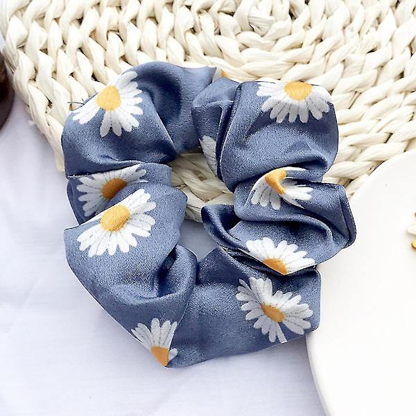 Kvinnor Blommig Daisy Scrunchies Hårband Rep Ring Hästsvanshållare Hårband Blue