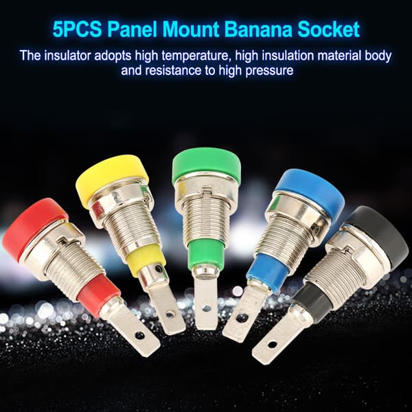 5 stk. blandet farve bananstik 2,0 mm jack panelmonterede testprober