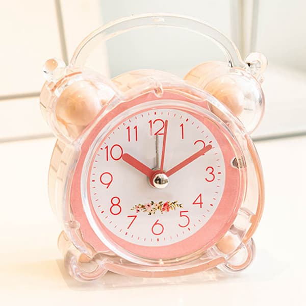 【BQ】Barnväckarklocka Tyst Design Tecknad Design Enkel Inställning Stark ABS Dubbel Klocka för Sovrum Bord Rosa