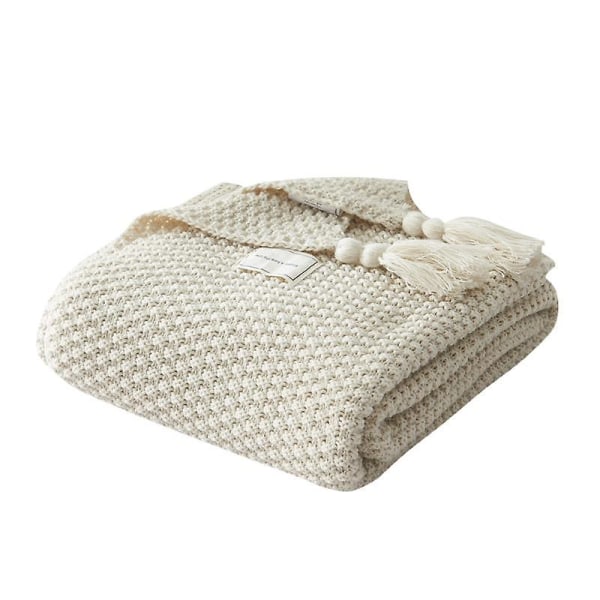 Nordic Tassel Strikket Kugletæppe Uldtæppe Kontor Aircondition Frokostpause Tæppe Sjal Tæppe Sofa Fritid Tæppe Tæppe beige 110*150cm