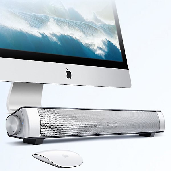 Datorhögtalare, Computer Sound Bar, Stereo USB driven Mini Soundbar-högtalare Silver gray