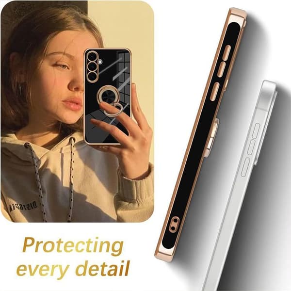 【BQ】Silicone Case - BOOLING - for Samsung Galaxy S25 FE - Shock Absorbing with Rotating Ring - Black Svart