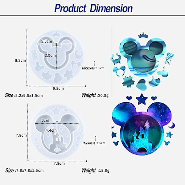 2 Pack Mouse Head Bow Muotoinen Hartsi Shaker Mold, Silikoni Castle Quicksand Mold Epoksi Mold, Tee itse koristeellinen hartsi Epoksi valu Shaker Epoksi Mold Ar Mouse head