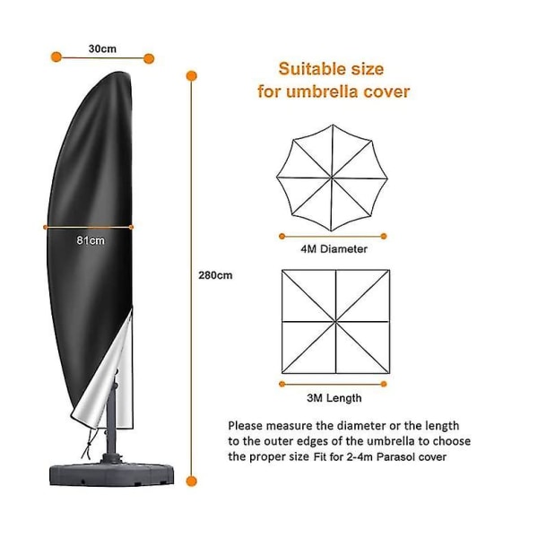 Cantilever Parasol Cover Vandtæt Passer til 2,5m 2,7m 3m 4m gårdhave Stor udhængende udendørs parasol 210d Oxford Uv
