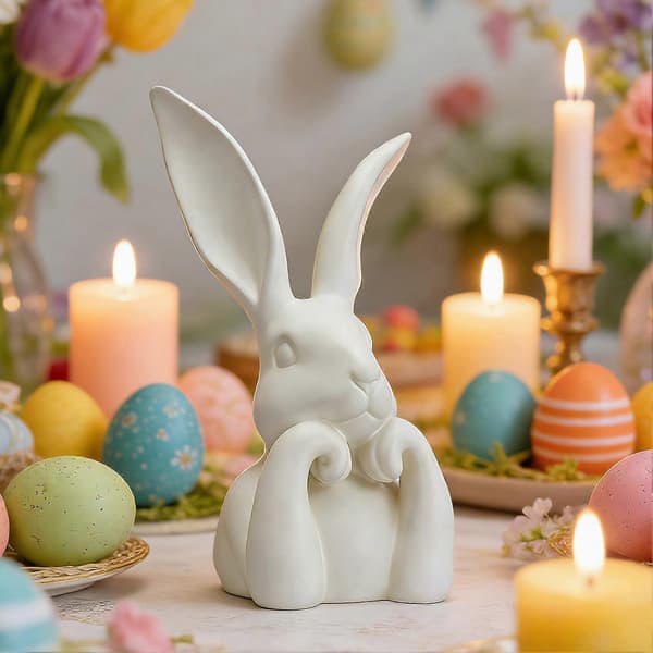 【BQ】3D-printad påskharefigur - Söt kanin som håller ansiktsstaty - För vardagsrum och sovrum White 12cm