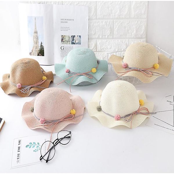 Sun Protection Kids Hat Girls Fashion Wave Straw Kids Cool Summer Beach Baby Storage Bag (hat And Bag) Khaki