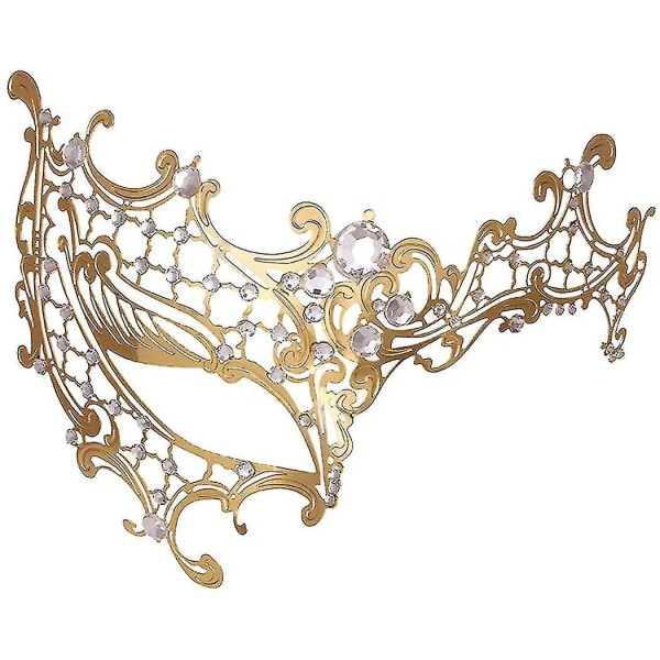 Maskeradmask för kvinnor metallmask glänsande strass venetiansk fest kvällsbal bal mask bar kostymer Half face gold