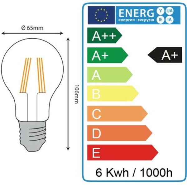 Set 10 LED-lamppua E27 6W Hehkulanka ekv. 54W lämmin valkoinen 2700K