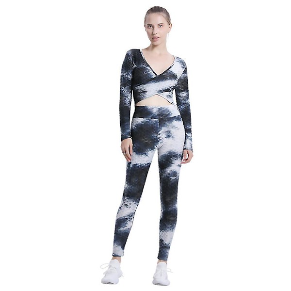 Top Crossover Peach Hip Tie Dye Yoga Tracksuit musta XL