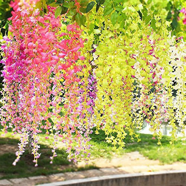Kunstige blomster, kunstig blåregn, hjemmeinnredning, laget av silke, 12 deler - melkehvit Pink