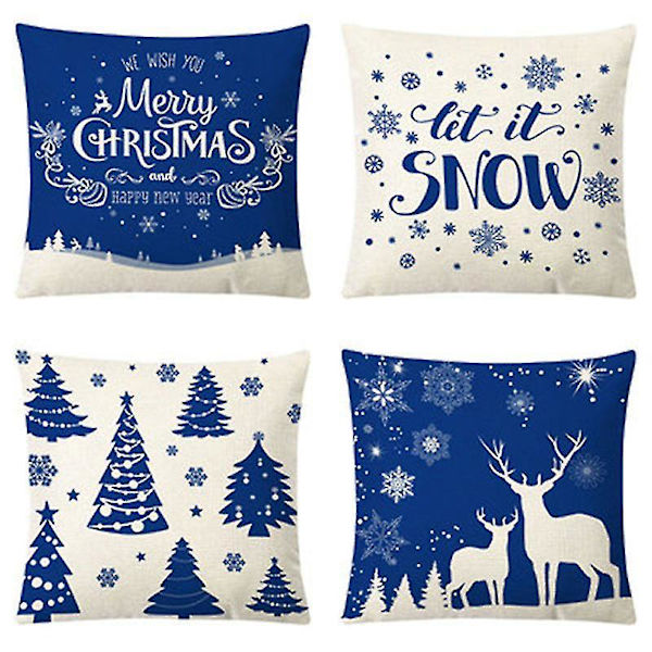 Julkuddfodral Set med 4 Linne Julkuddfodral 18 X 18" Xmas Design Kuddfodral för soffa