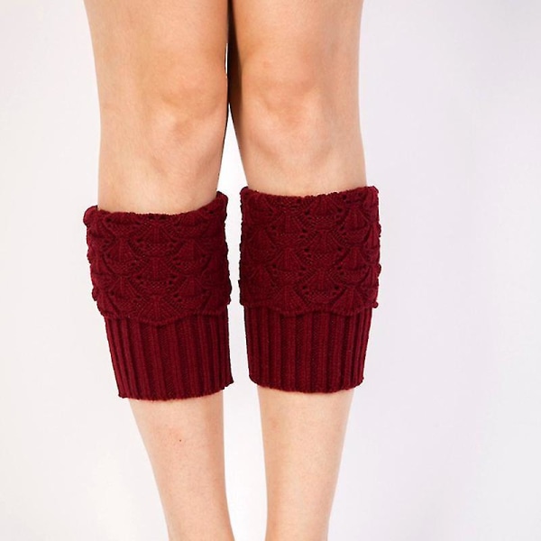 Naisten koristeena virkatut saappaan hihansuut Toppers jalka ontto lyhyet sukat Wine Red