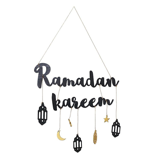 Eid Mubarakin koriste ontto puinen riipus Ramadan-koriste riippuva kuun lyhty tähden muotoinen koriste muslimi-islamille juhlava kotihuoneen väri musta