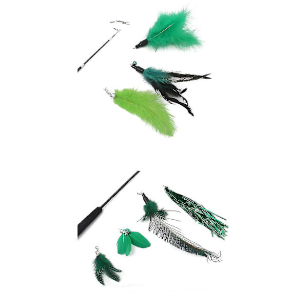 Hmwy-rolig Cat Toy Stick Set med Bell Feather Teaser Wand Interactive Toy 7 Ersättningshuvuden Cat Toys