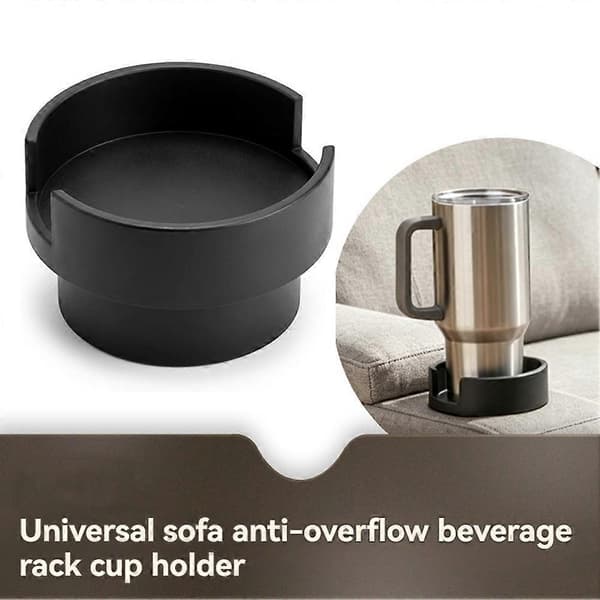 Universal kopholderadapter til sofa med skridsikker måtte til store krus, glas og flasker, stor Black