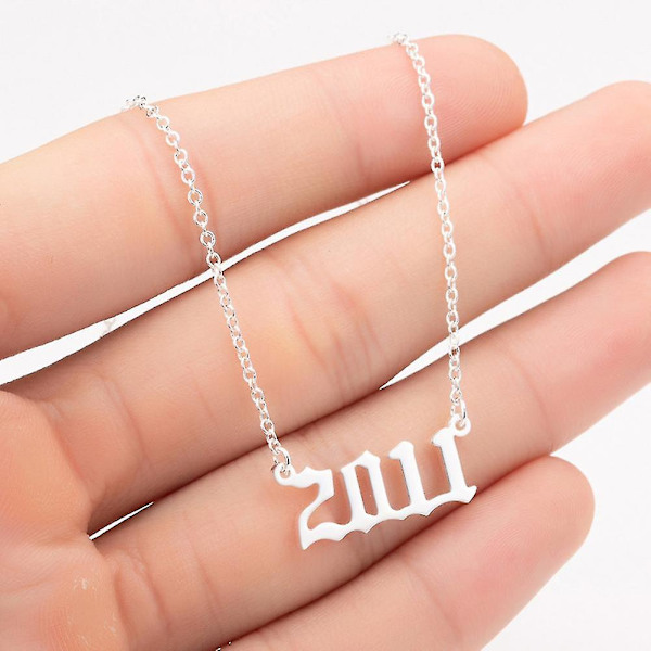 1980-2019 Birth Year Number Charm Pendant Stainless Steel Chain Necklace Jewelry Silver 2002
