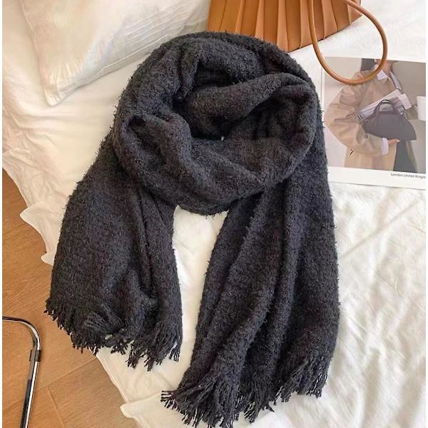 Koreansk version av enfärgad stickad scarf kvinnlig höst och vinter nät Röd ins förtjockning varm sjal halsduk black