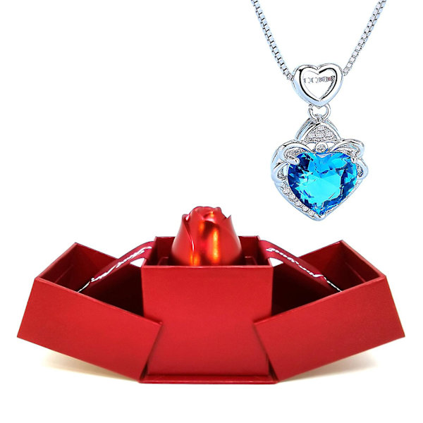 Rose smykker opbevaringsæske Elegant krystal vedhæng halskæde Romantisk valentinsdag gave til kvinder Saucer Blue Gold