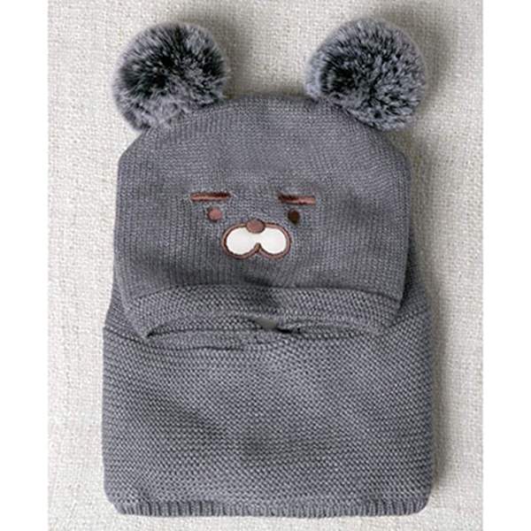 Baby slouchy-hattu Lämmin Söpö Karhu Talvihattu Huivi Hattu Neulottu Hattu Bobble Fleece Vuoratulla Pipo Hattu Grey