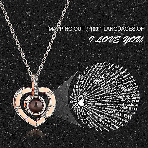 I Love You Necklace 100 Languages Heart Love Necklace Love Memory Projection Pendant Necklace For A