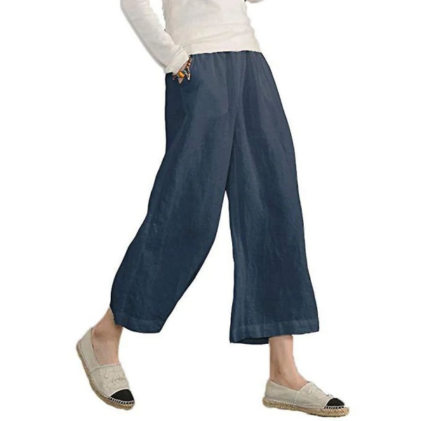kvinners bomull lin løse avkortede bukser hvit XL