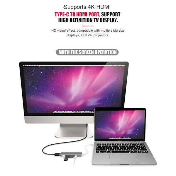 Usb C til Dual HDMI Adapter, 7 i 1 Usb C Docking Station Multi Monitor Adapter