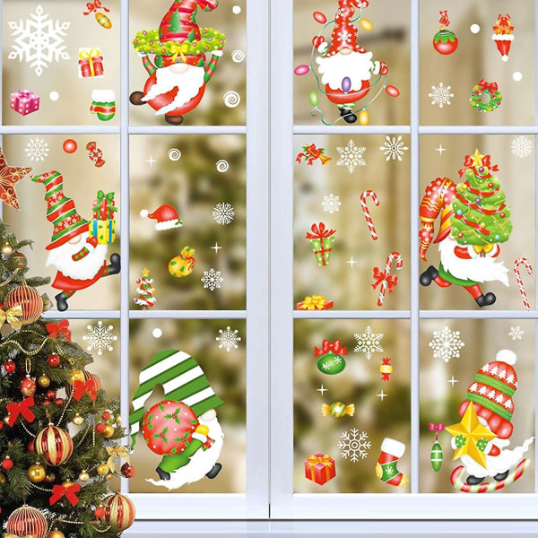 184st julfönsterklistermärken Fönsterdekorationer Gnome Snowflake Santa