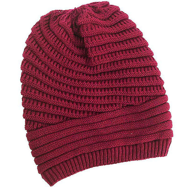 Män Kvinnor Slouchy Baggy Beanie Oversized Hat Skull Ski Cap Purplish Red