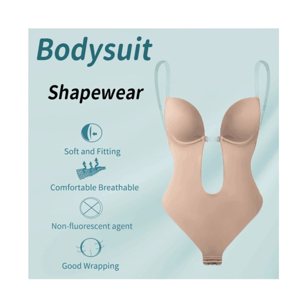 Dyp V-hals Body Shapewear U Plunge Seamless Thong Hele Bodysuits Hudstørrelse S