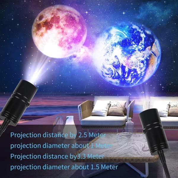 Måneprojektor, 2 i 1 Projeksjonslampe, USB-oppladbar, 360 Rotasjon